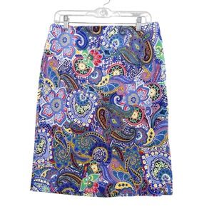 Talbots Paisley Print‎ Skirt Colorful Cotton Blend Pencil Skirt Size 10